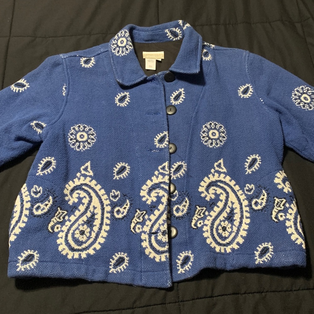 Coldwater Creek - Black and Blue , Button Up Sweater Jacket (PL)